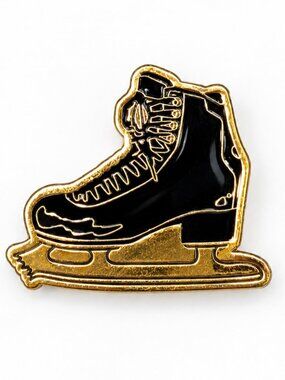 Vintage HTP/YoIP Ice Skate Enamel Pin Black & Gold Hockey Skating Lapel Pin